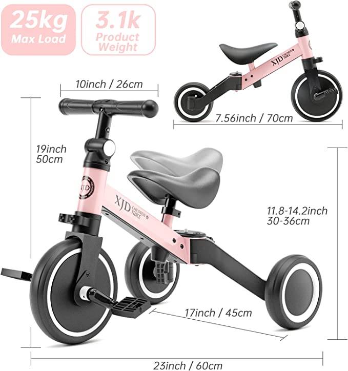 XJD 3 in 1 Kids Trike Pink - XJD