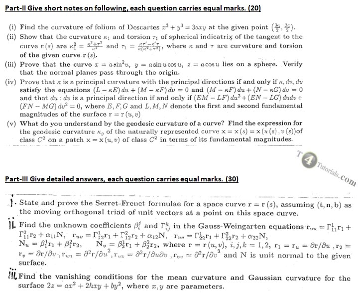 Differential Geometry Past Papers