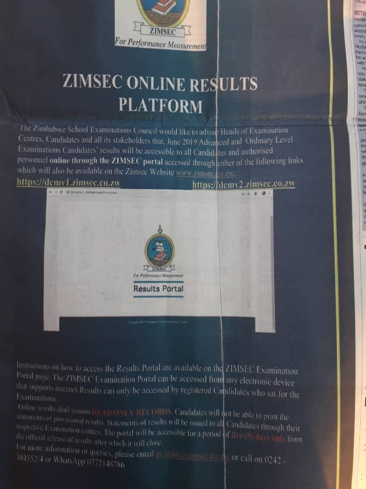 FULL TEXT ZIMSEC June Examination Results Will Be Available On Online