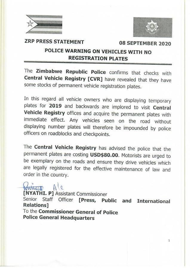 FULL TEXT Go Get Permanent Plates, CVR Said They Are Available ZRP