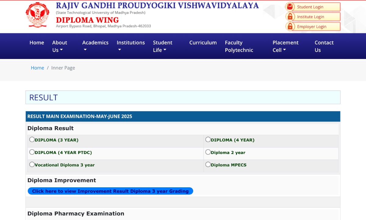 RGPV Diploma Result 2025 Out: यहाँ से डाउनलोड करें मई-जून का रिज़ल्ट