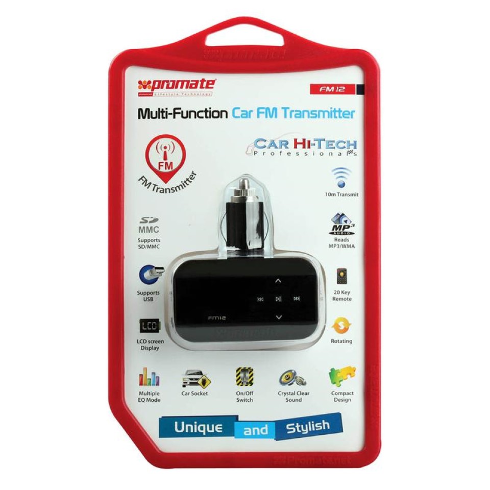Promate MultiFunction Car FM12 Transmitter With Remote Control and Aux