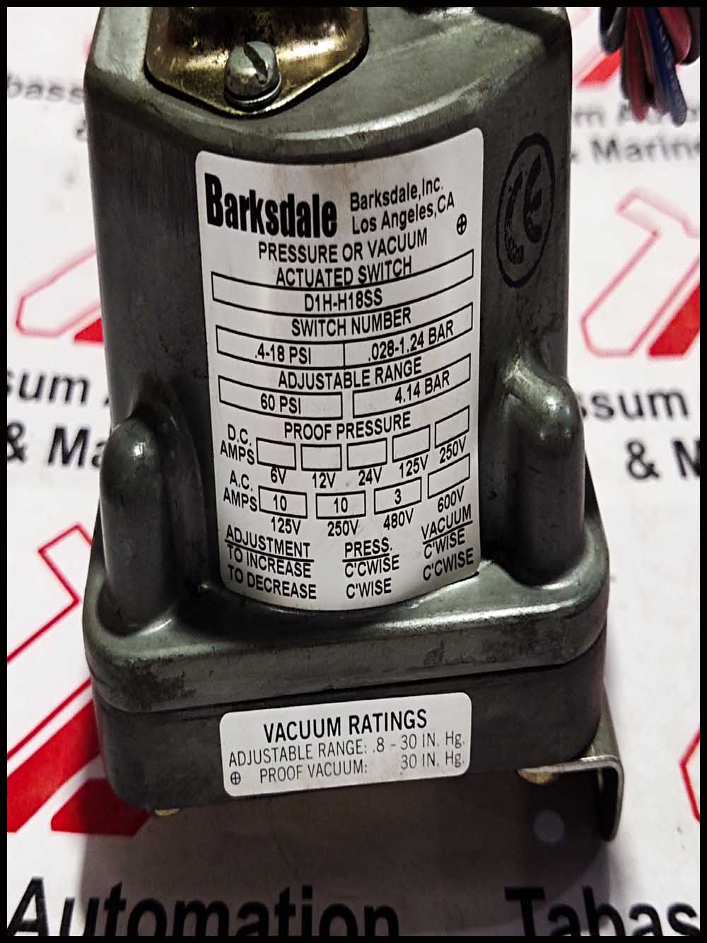 BARKSDALE D1HH18SS PRESSURE OR VACUUM ACTUATED SWITCHBARKSDALE D1H