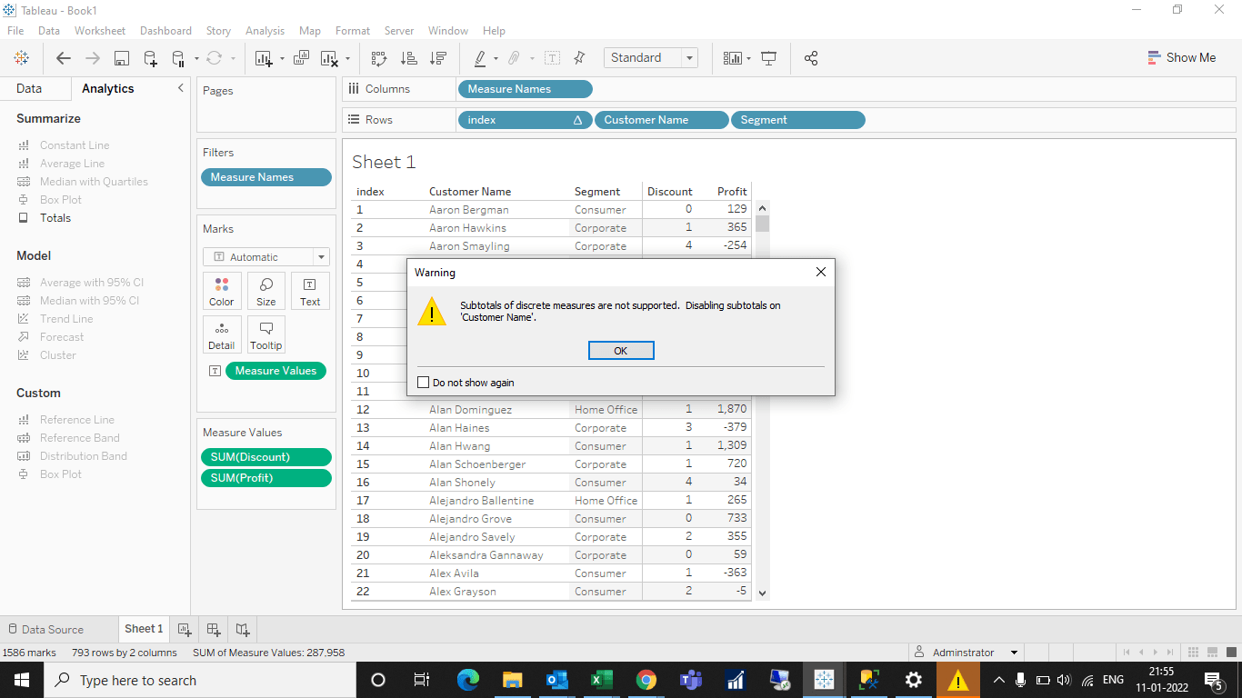 Quickie on combining index and sub totals Tableau Adventurer