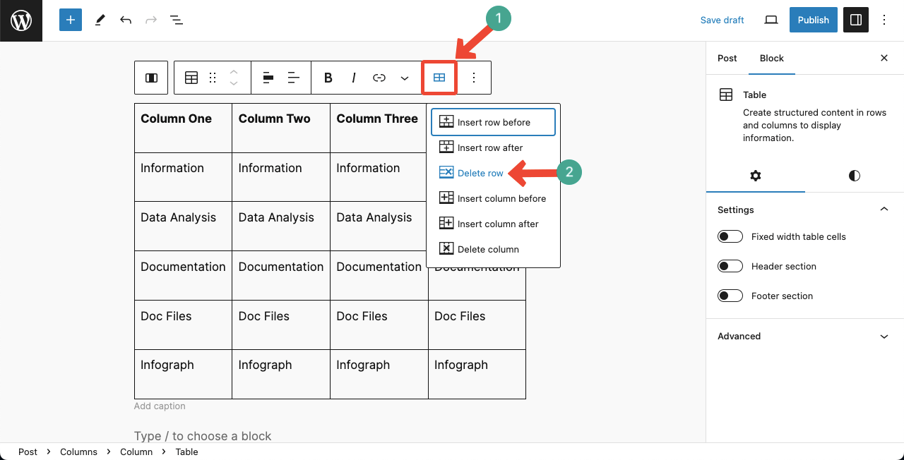 How to Delete Row from a Table in WordPress Tableberg