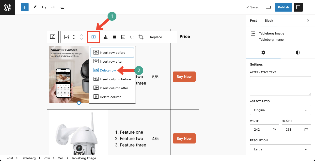 How to Delete Row from a Table in WordPress Tableberg