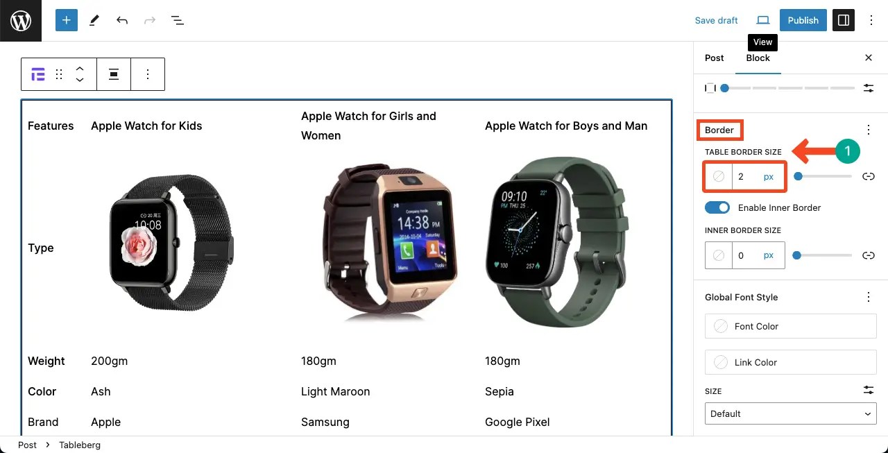 How to Add Table Borders in WordPress Tableberg