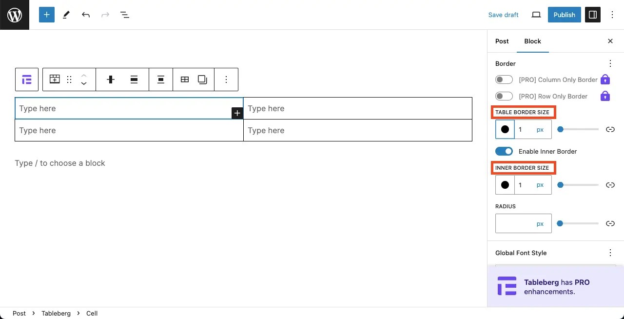 Come cambiare il colore del bordo della tabella in WordPress