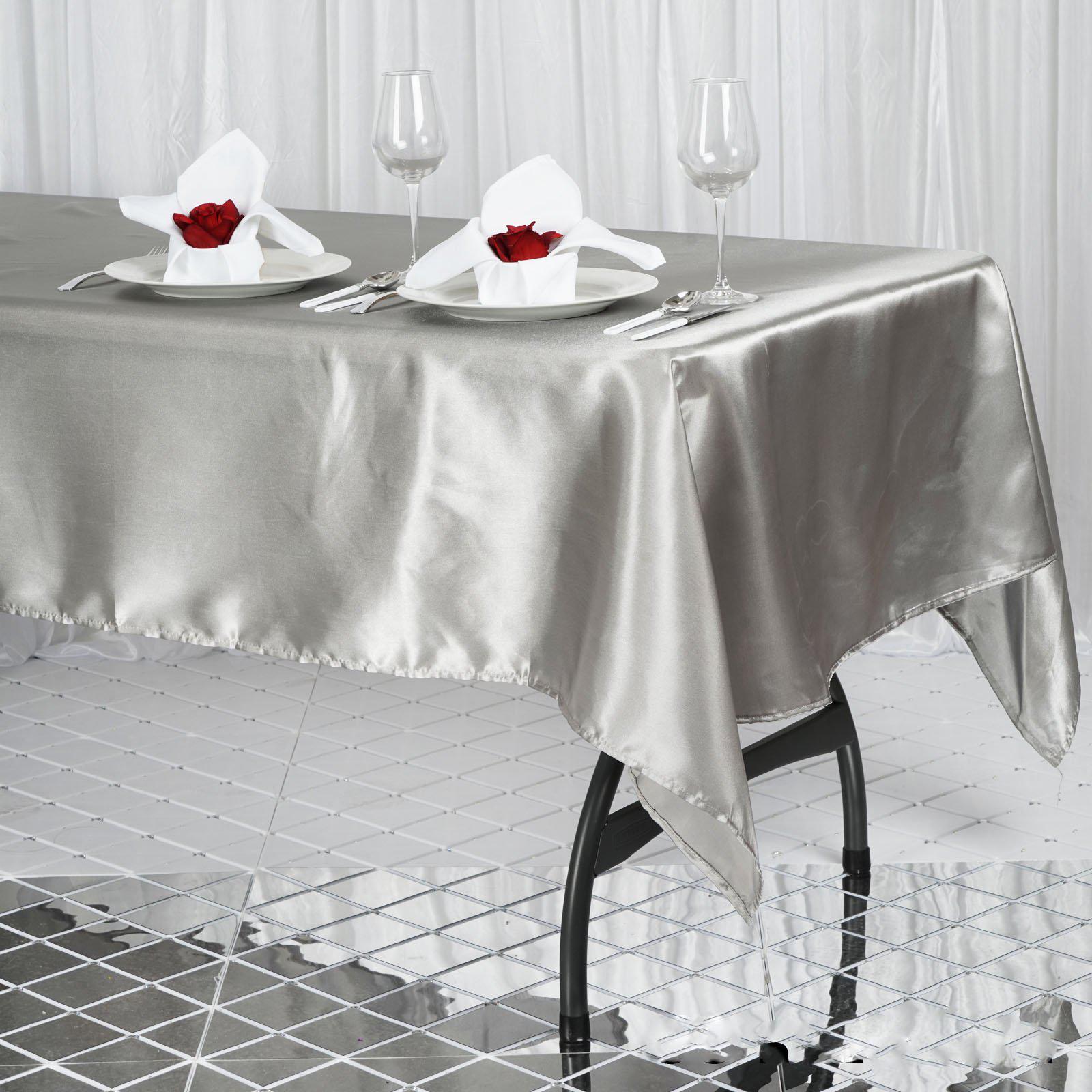 Buy 60"x102" Silver Satin Rectangular Tablecloth Pack of 1 Tablecloth