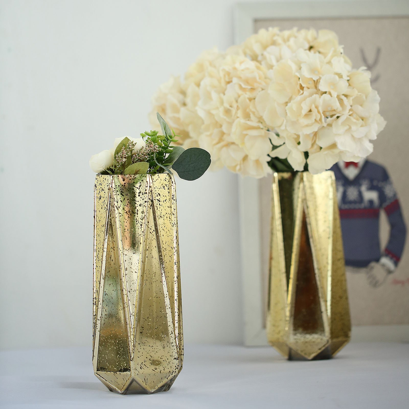 Buy 2 Pack 11" Gold Mercury Glass Vases Geometric Vases Flower Centerpieces at Tablecloth