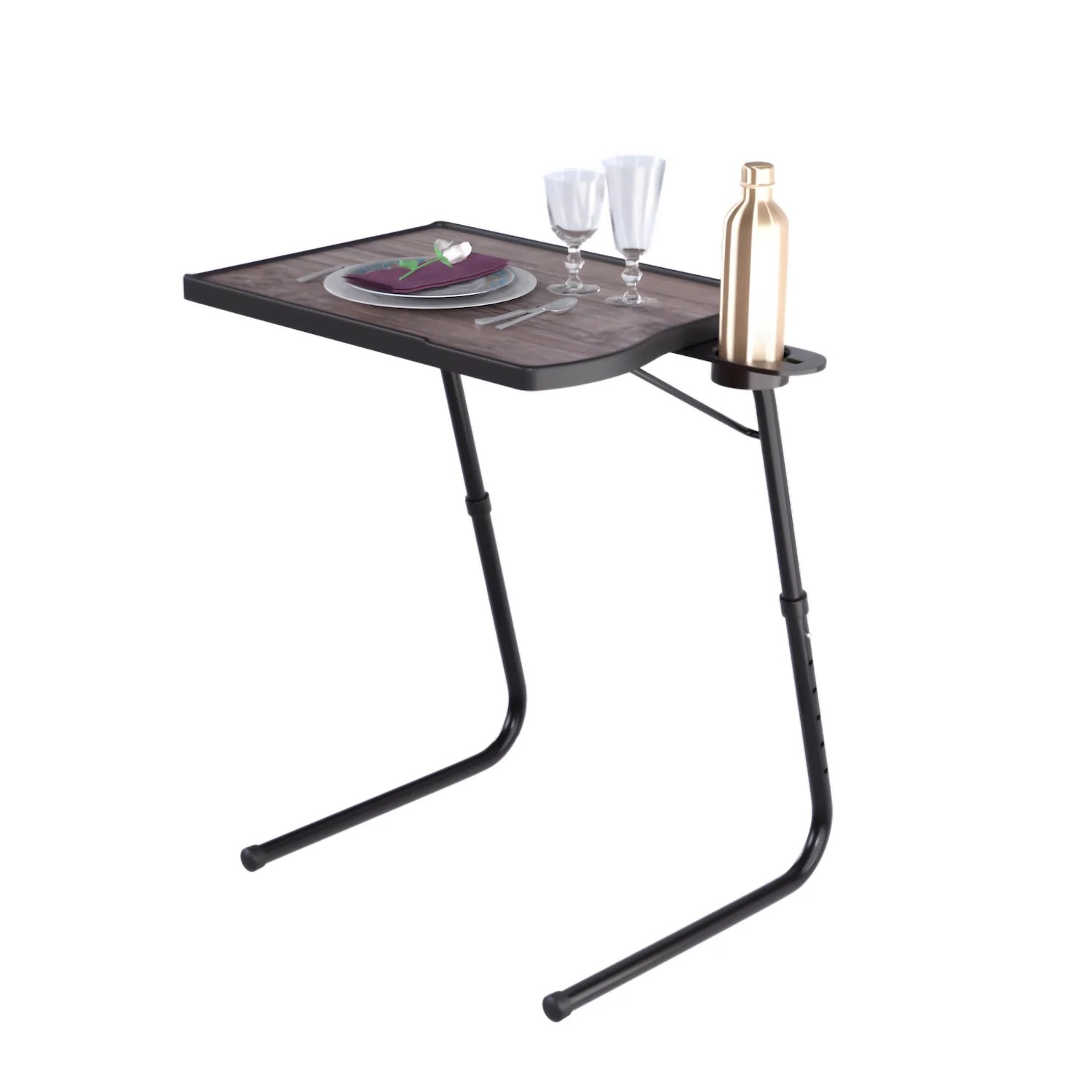 TABLE BUDDY smart ® Folding Table Mate With Cup Holder Oak Wood