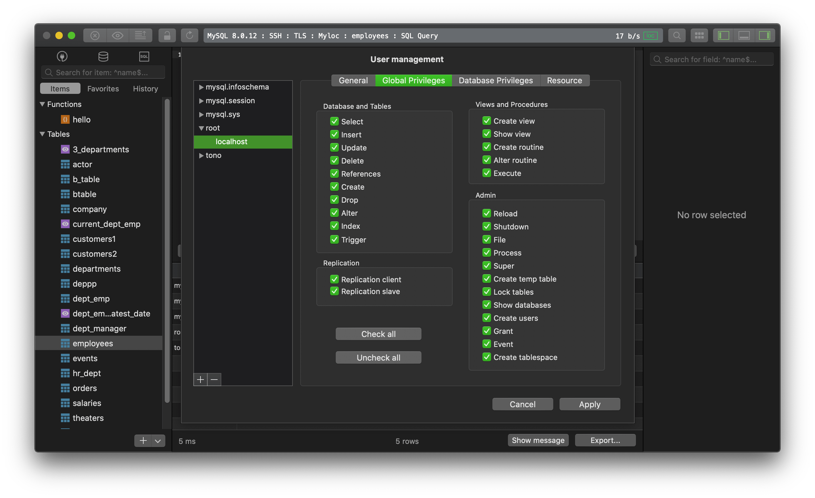 MySQL How to list all users? TablePlus
