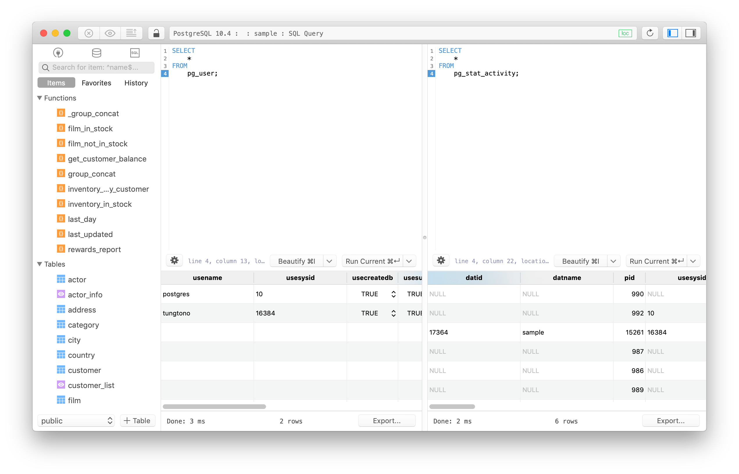 PostgreSQL How to show current active connection information? TablePlus