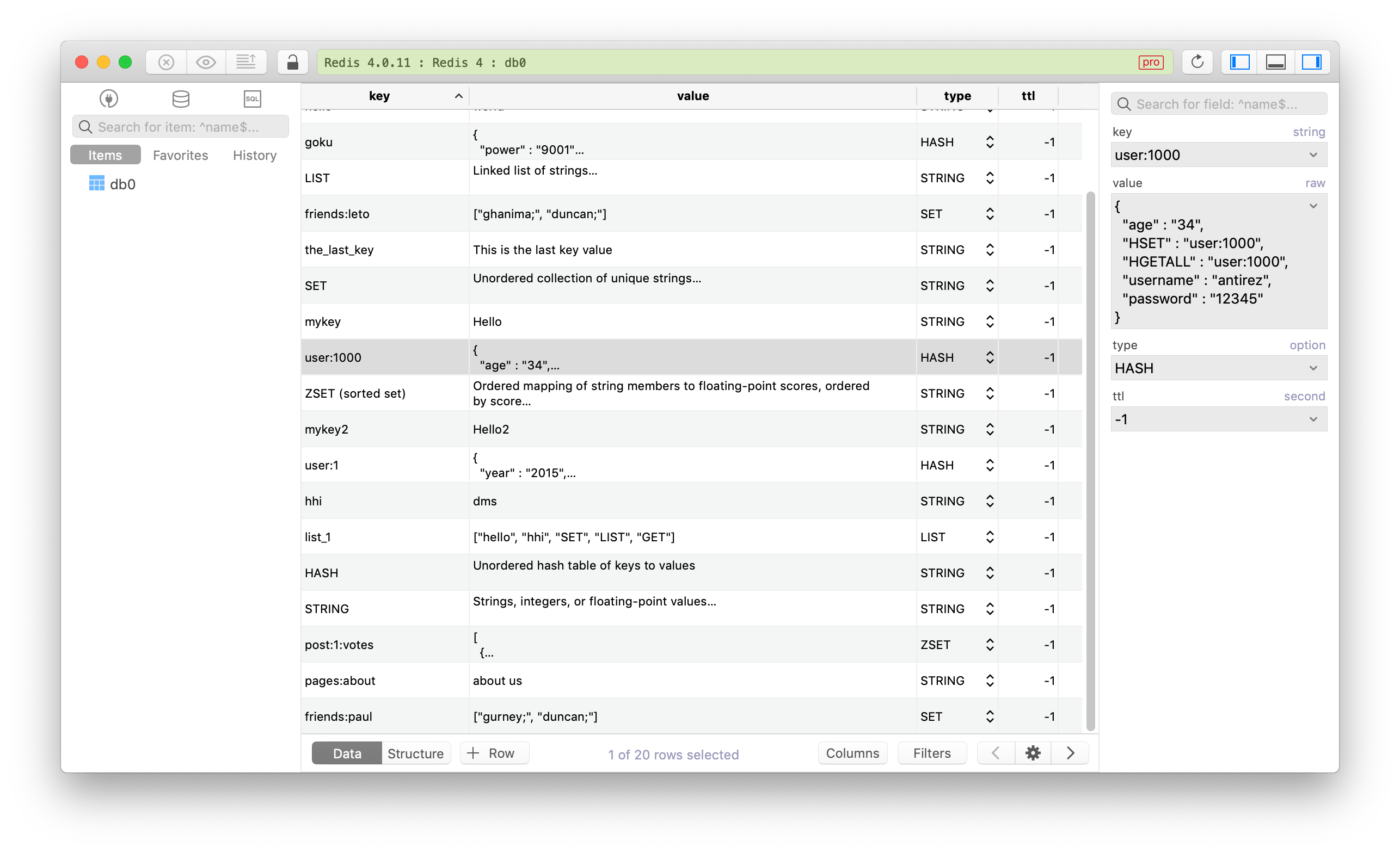 Redis data types cheatsheet TablePlus