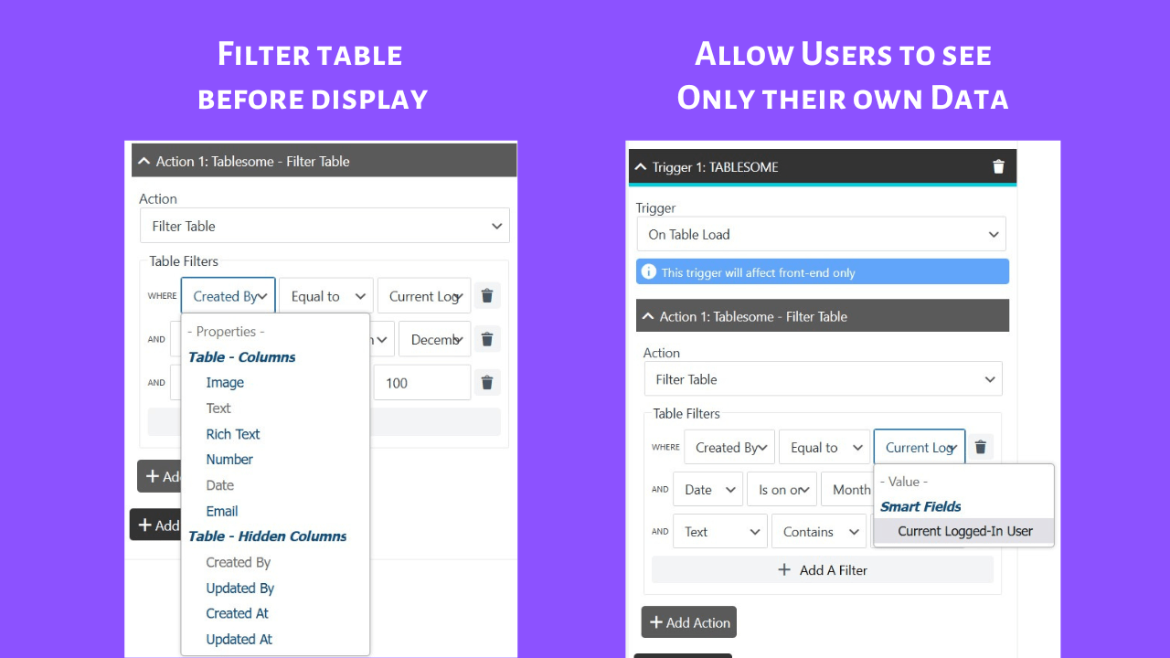 Integrate forms with HubSpot & Slack and Filter tables before Display!