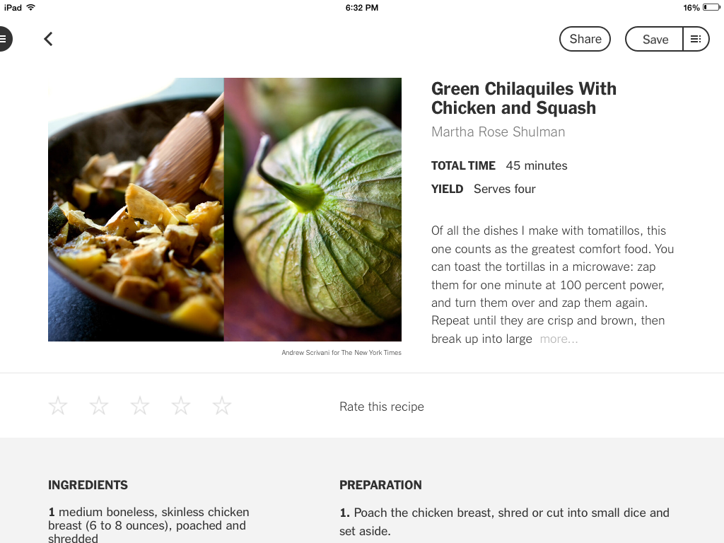 NYT Cooking Recipes from The New York Times TabPatterns Tablet UI