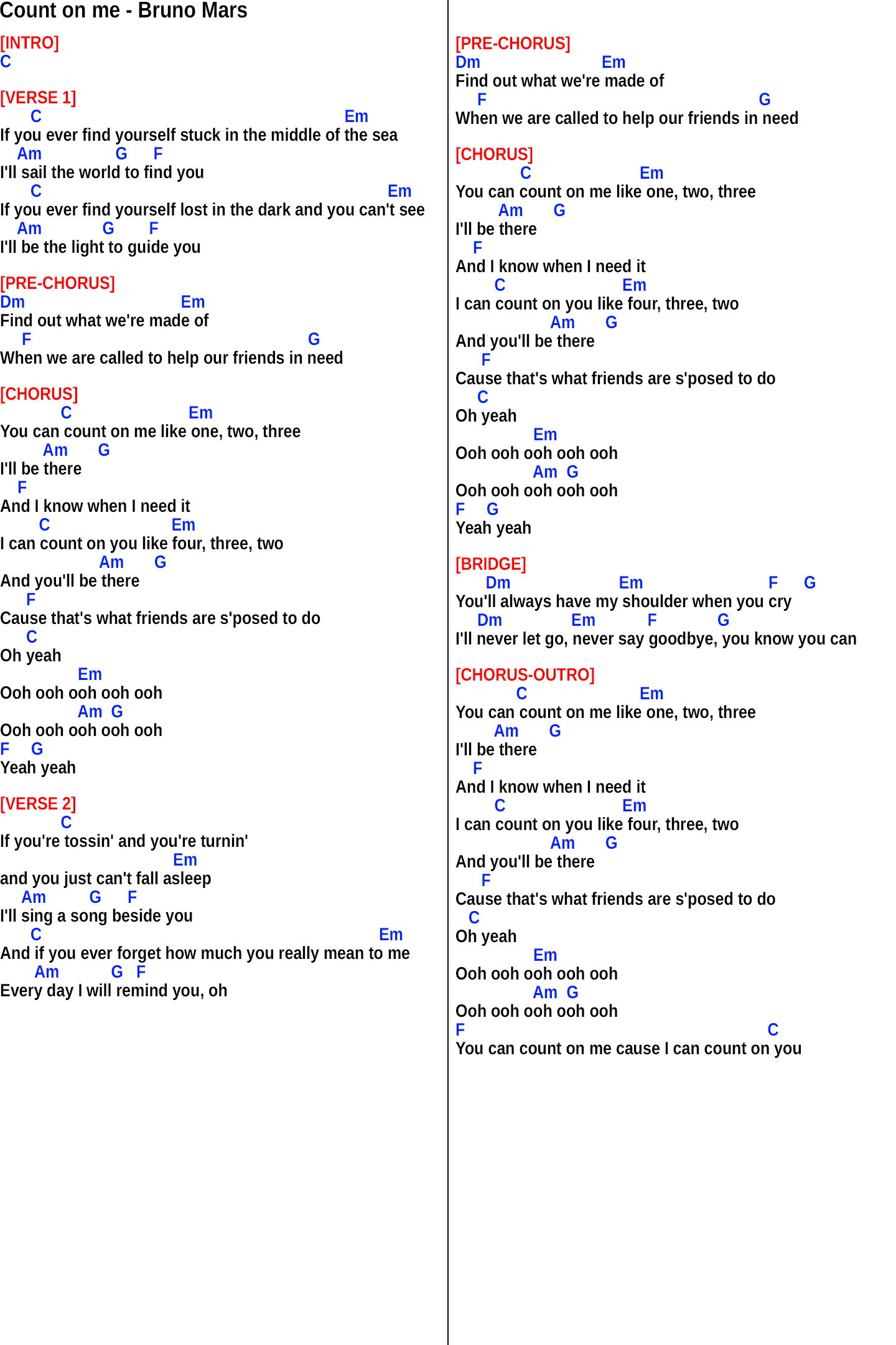 Count On Me Guitar Chords