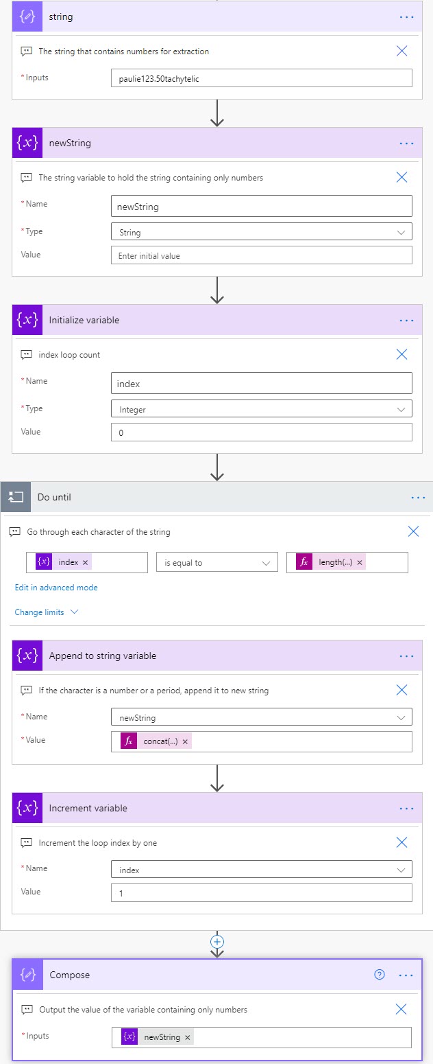 Power Automate How to extract numbers from a string