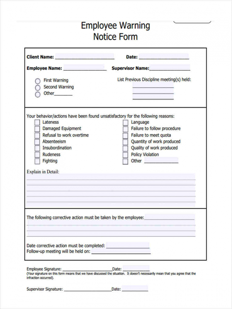 Employee Warning Notice Template Word Example Tacitproject