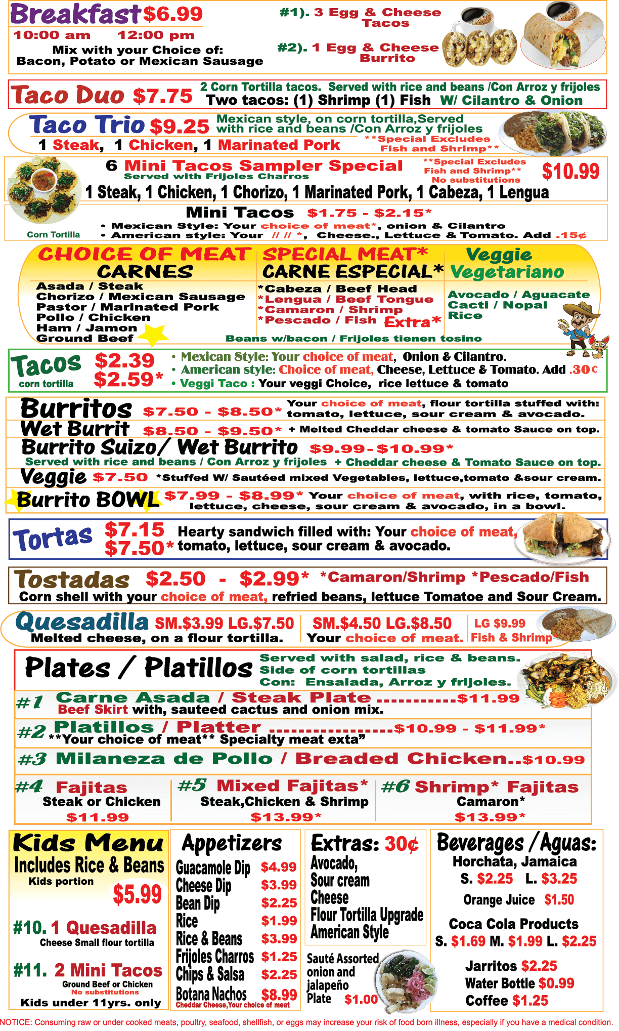 MENU, TACOS EL CUNADO 6, tacos el cunado, authentic mexican food