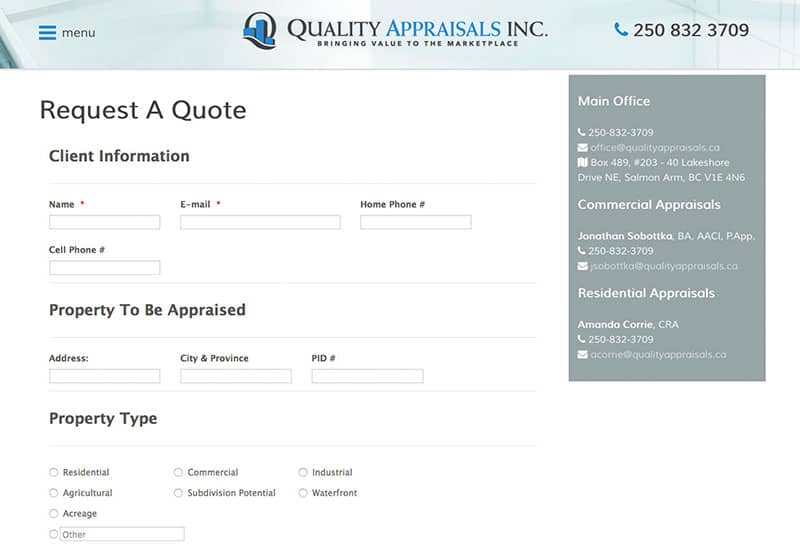 Quality Appraisals Tag Design Co. Vernon, BC
