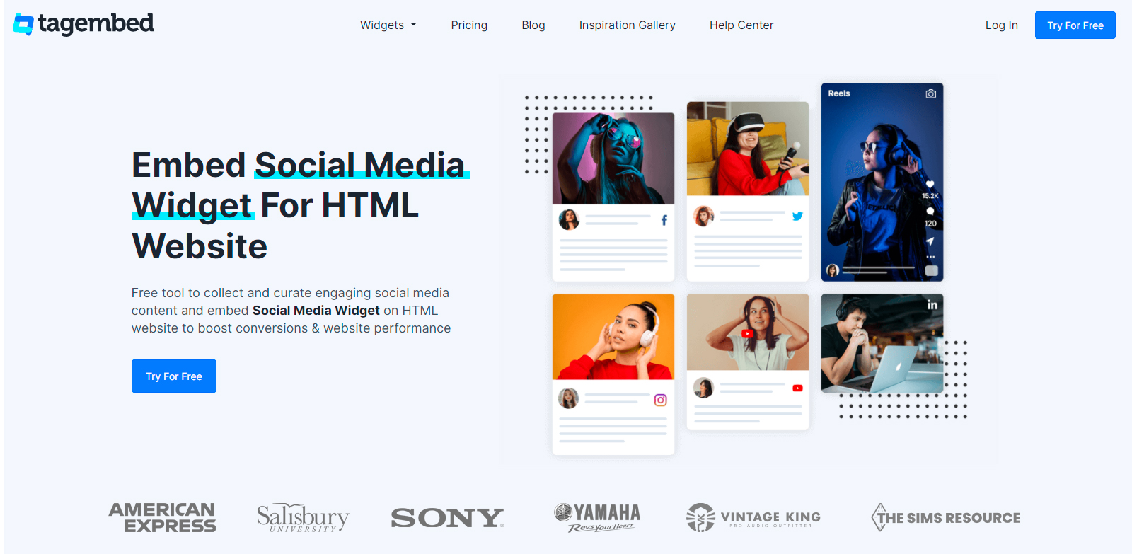 Free Social Media Widget for HTML website Tagembed