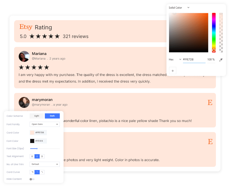 EtsyWidget Fügen Sie der site kostenlos ein EtsyBewertungs