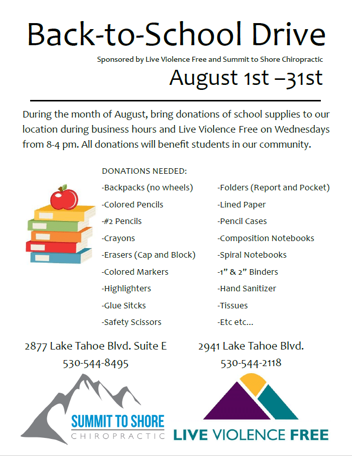 BacktoSchool Donation Drive Aug. 131 Tahoe Chamber
