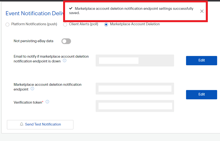 【eBayデベロッパーAPI】設定方法 exemption/Marketplace Account Deletion/Closure