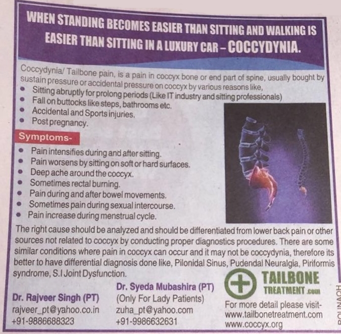 Tailbone Pain Article in Times of India Clinic
