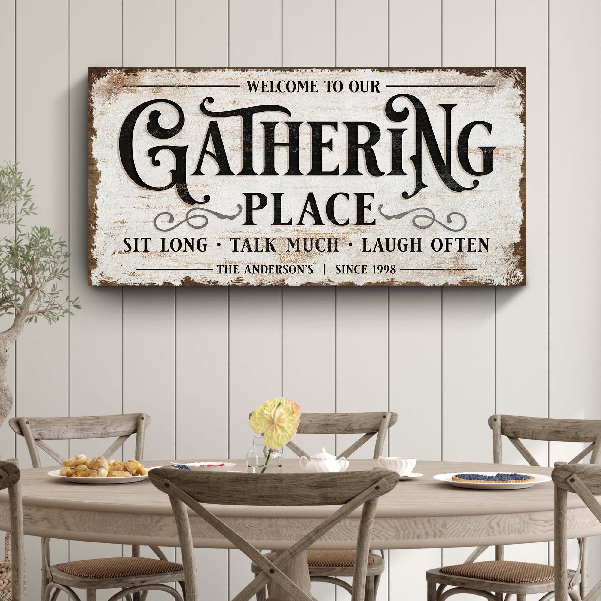 Gathering place sign, vintage gathering place wall art sign with name