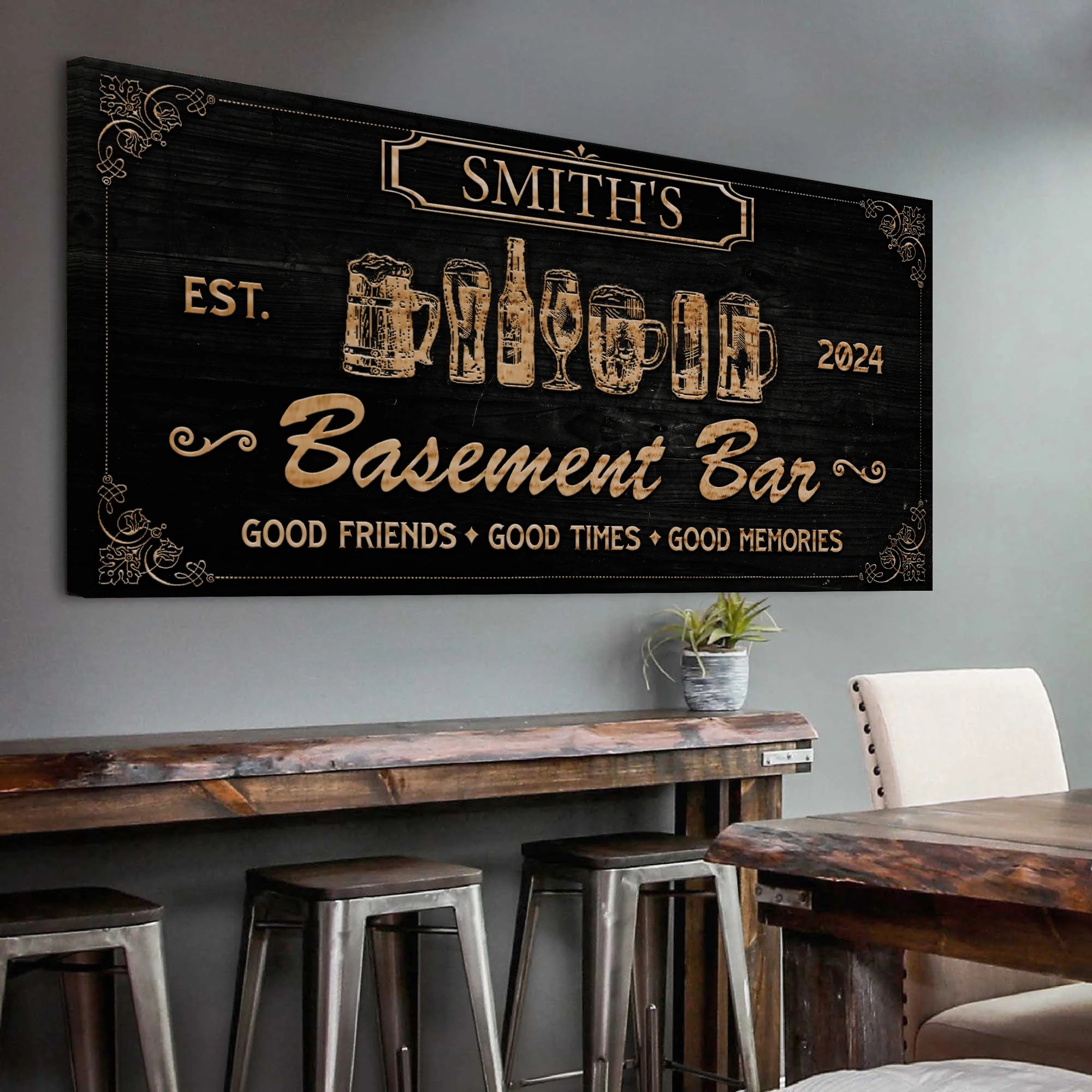 Personalized backyard bar sign, customizable outdoor bar sign with name