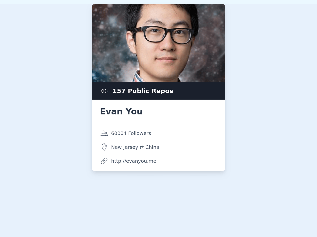 TailwindCSS & VUE.js Github Profile Card by mvpopuk.