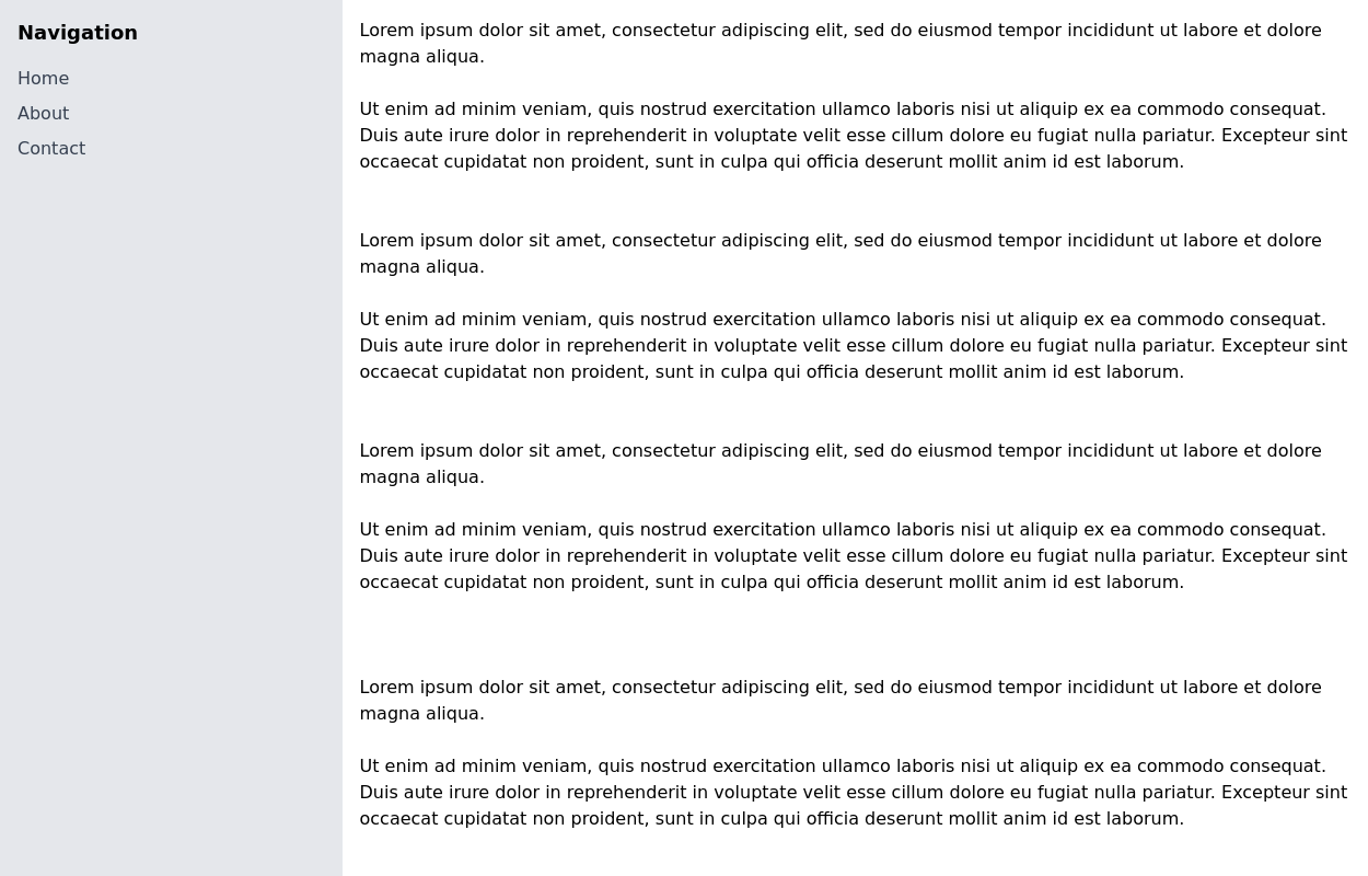 Sticky left sidebar Tailwind CSS Example