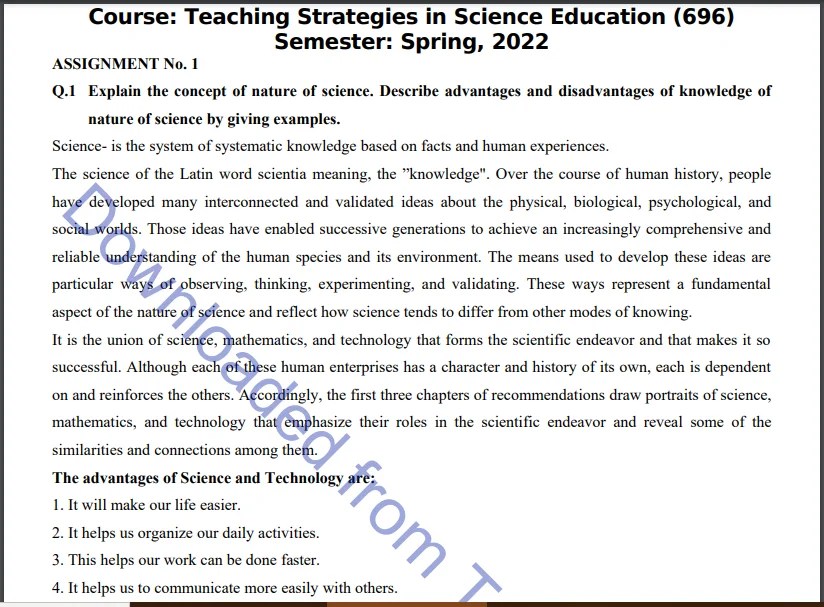 AIOU Spring & Autumn 2022 Teaching Strategies In Science Education (696