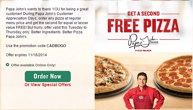 papa johns customer appreciation day 2023 25 off Papa Johns Coupons printable code July 2020
