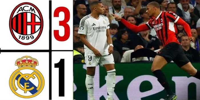 Usai Takluk 4-0 dari Barcelona, Real Madrid Terpuruk Lagi dengan Kekalahan 3-1 Atas Milan
