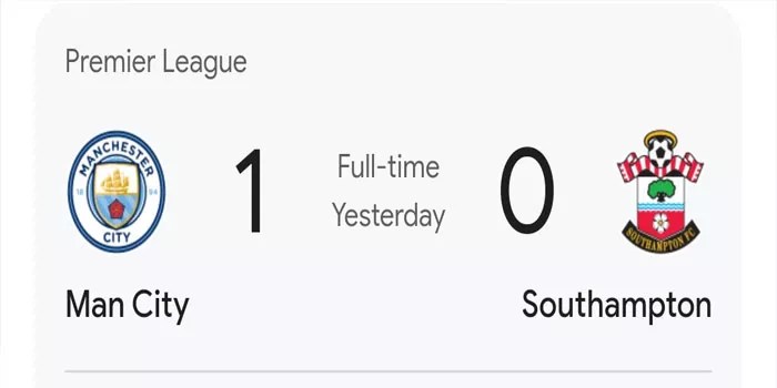 Hasil Pertandingan Manchester City Vs Southampton Kemenangan Tipis 1-0