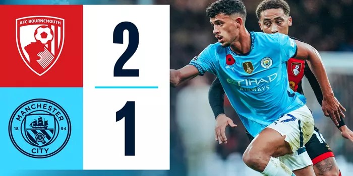Bournemouth Menaklukkan Manchester City 2-1 di Vitality Stadium