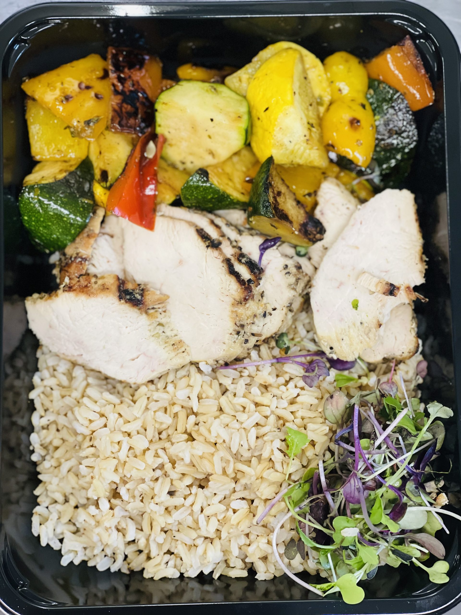 Mediterranean Grilled Chicken, Pan Roasted Veggies & Rice Thyme 2 Eat