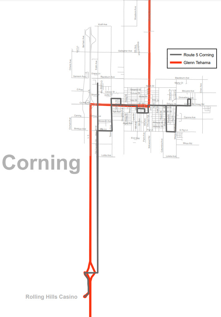 Corning Service Areas Tehama Rural Area eXpress Bus