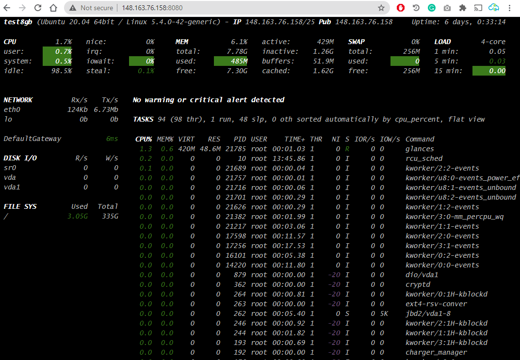 A quick look at 'glances' the best of htop and atop with web ui options