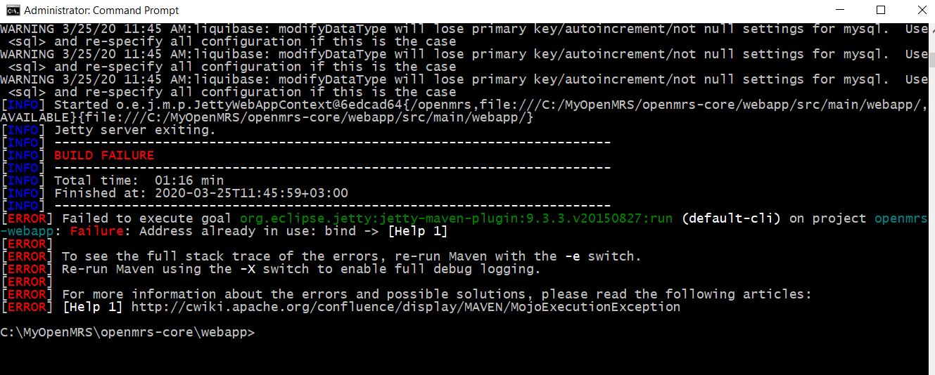 Error while running openmrscore from netbeans IDE using GlassFish