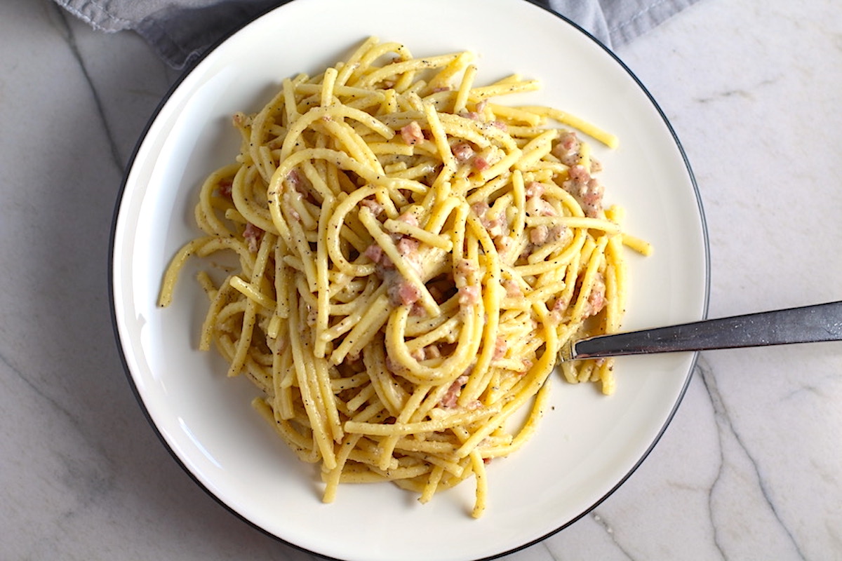 Pasta with Pancetta Parmesan and Black Pepper