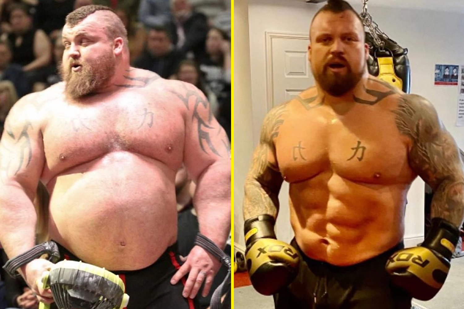 Eddie Hall shows off incredible 36kg body transformation as he prepares to fight rival Hafthor
