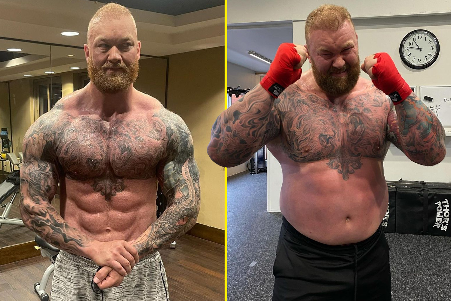 Hafthor Bjornsson shares before and after body transformation pictures on Instagram as Thor