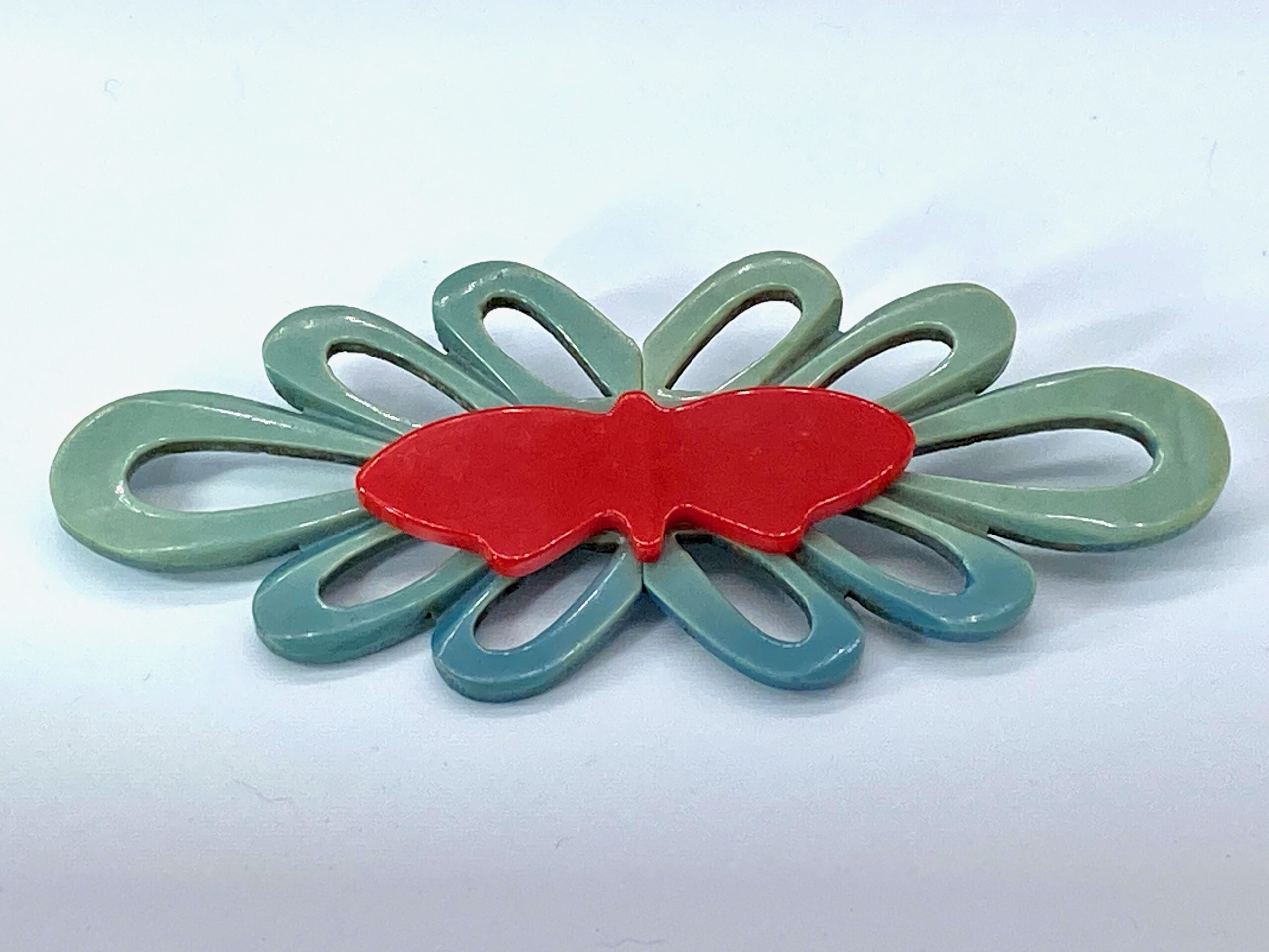 Vintage bakelite and galalith red butterfly pin brooch talmas.ws