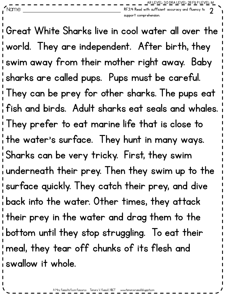 Free Second Grade Oral Reading Fluency Passages a year of fluency
