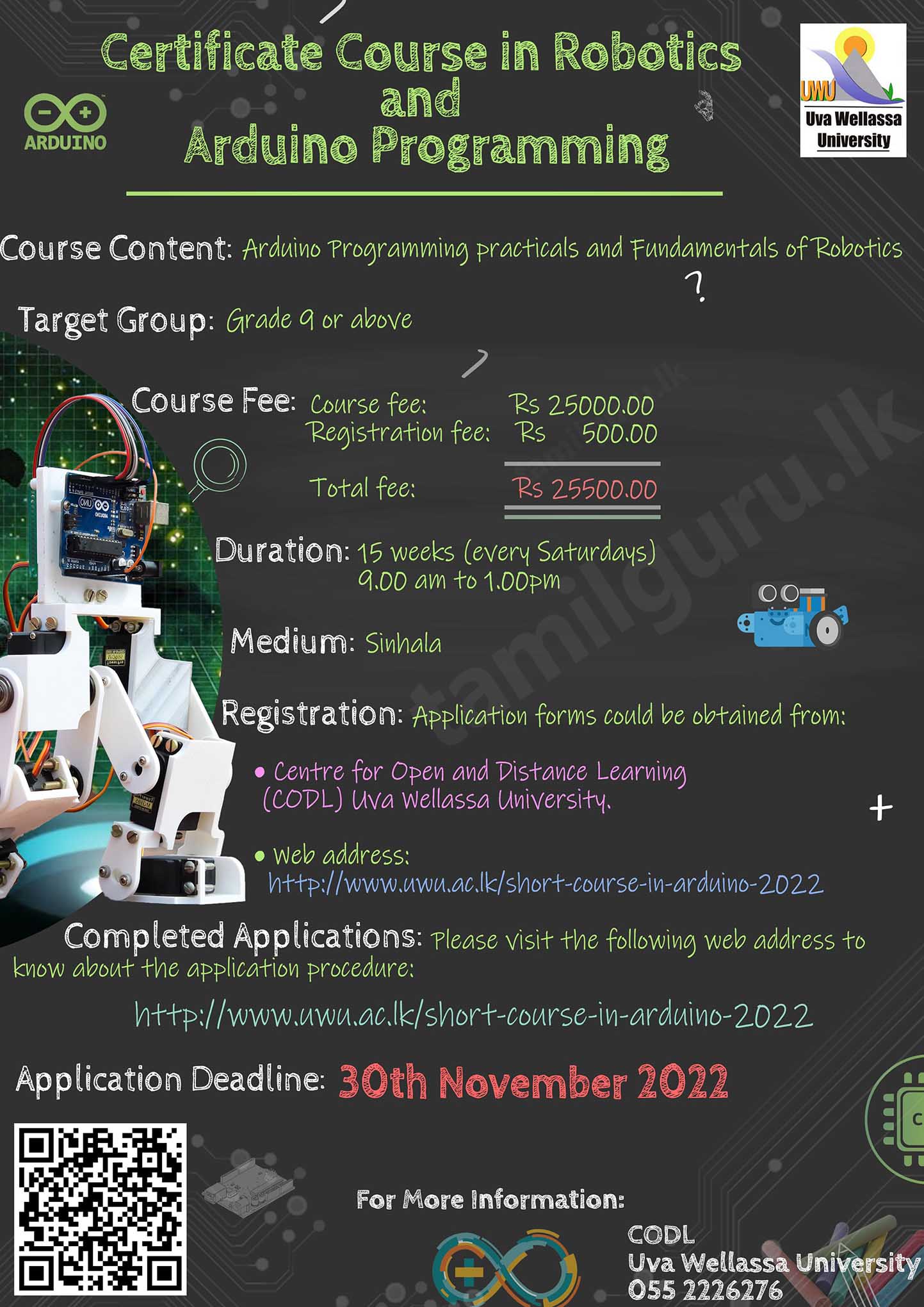 Certificate Course in Robotics & Arduino Programming 2022 UWU