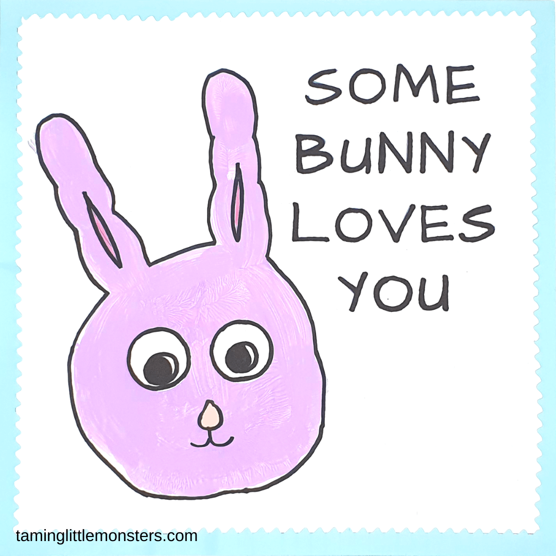 Some bunny loves you - Handprint Valentines Day Card from Taming Little Monsters.